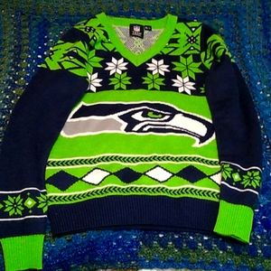 SEATTLE SEAHAWKS WOMENS BIG LOGO V-NECK SWEATER